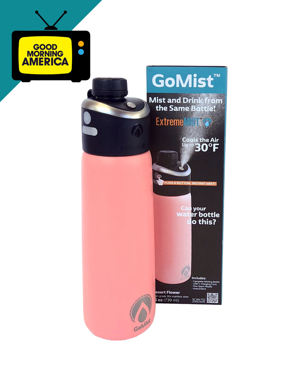 GoMist® 25oz Rechargeable Misting Water Bottle – Insulated Personal Cooling & Hydration Bottle for Outdoor Adventures