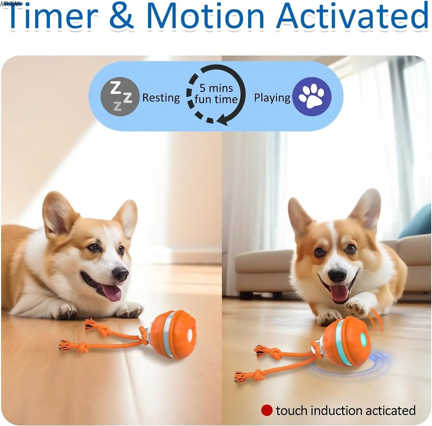 Interactive Dog Toys,Motion Activated Dog Ball,Automatic Rolling Ball Toys for Puppy,Active Rolling Ball for Cats&Dogs