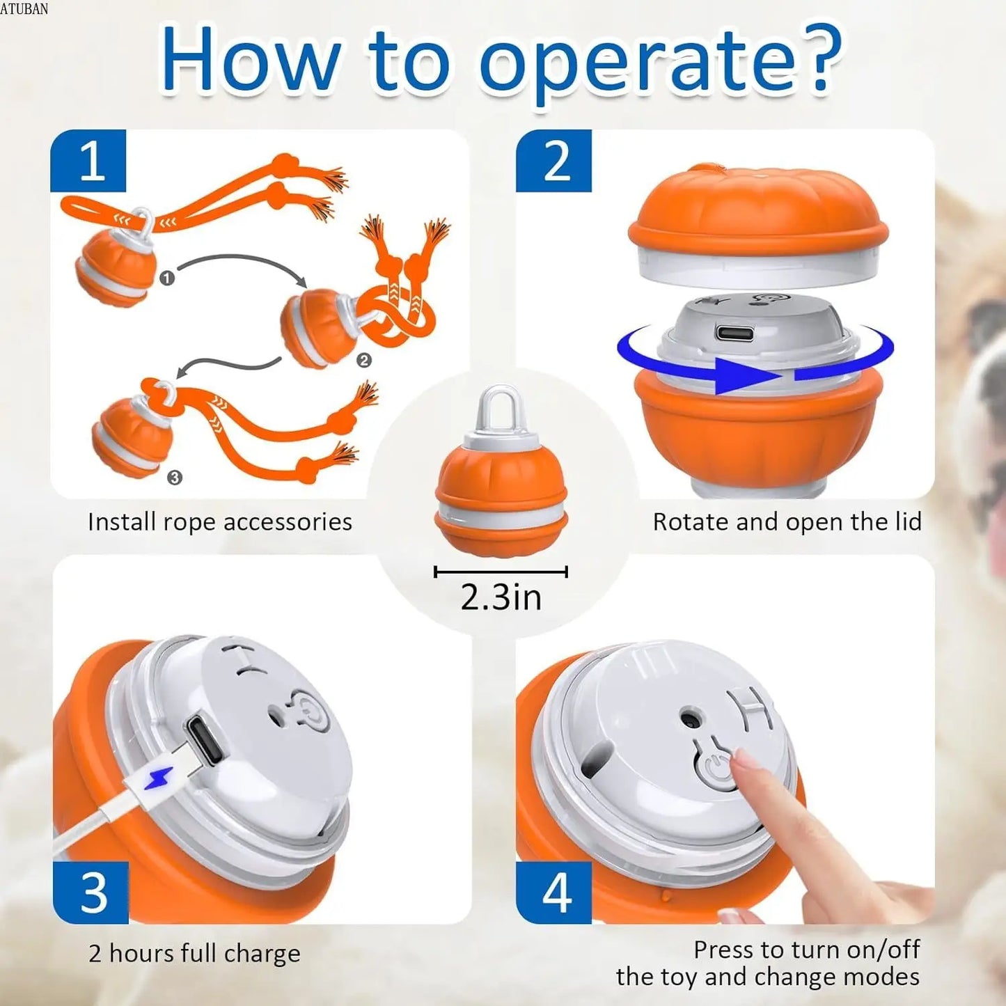 Interactive Dog Toys,Motion Activated Dog Ball,Automatic Rolling Ball Toys for Puppy,Active Rolling Ball for Cats&Dogs