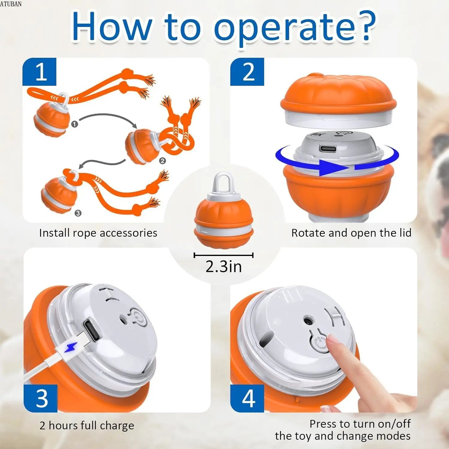 Interactive Dog Toys,Motion Activated Dog Ball,Automatic Rolling Ball Toys for Puppy,Active Rolling Ball for Cats&Dogs